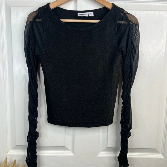 Noisy May Women's Black Glitter Mesh Long Sheer Sleeve Party Top Size XS - Picture 2 of 12